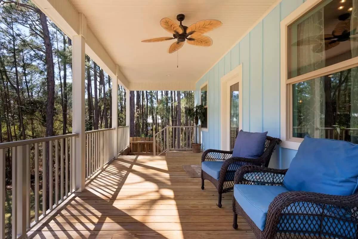 Enjoy the Spacious Front Porch with Leaf Blade Ceiling Fan