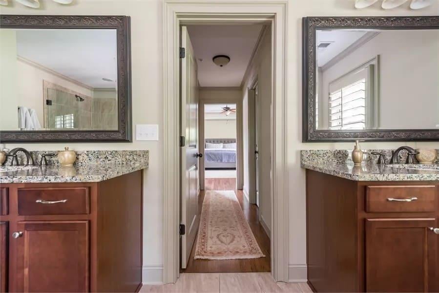 Dual Vanities in a Craftsman Bathroom Create a Symmetrical Charm