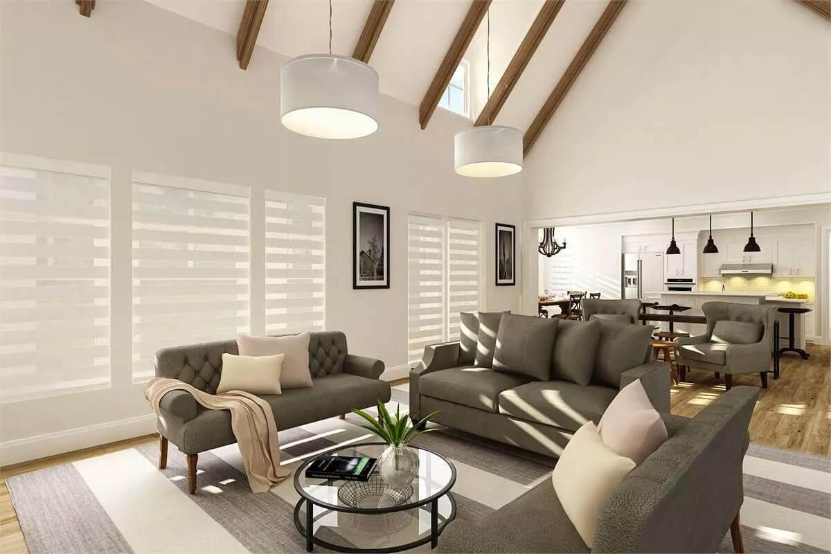 Discover the Vaulted Ceiling and Beams in This Craftsman Living Room