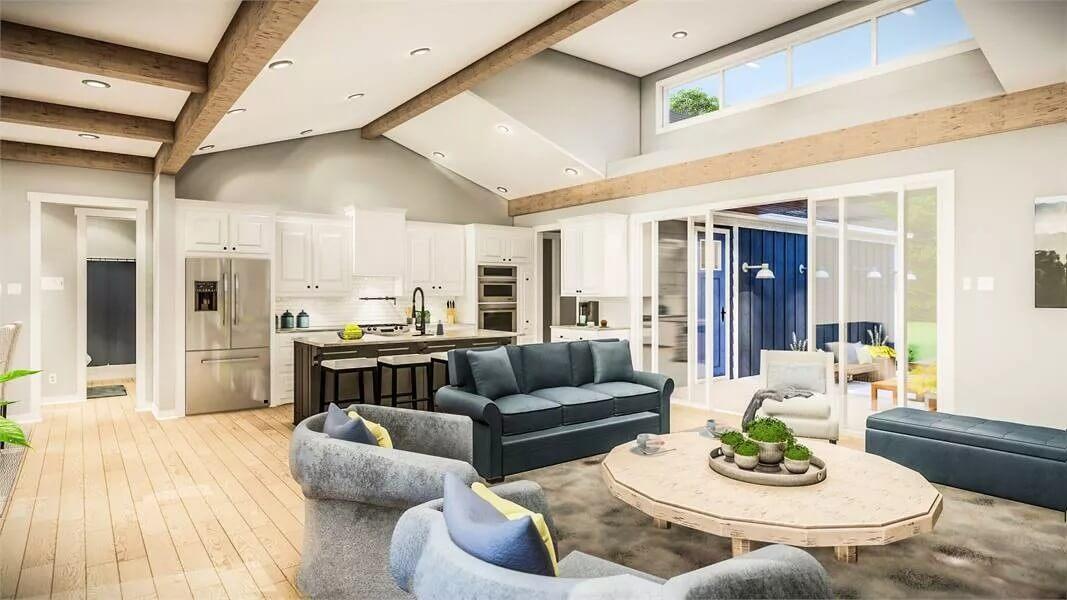 Spacious Living Room with Vaulted Ceilings and a Focus on Natural Light