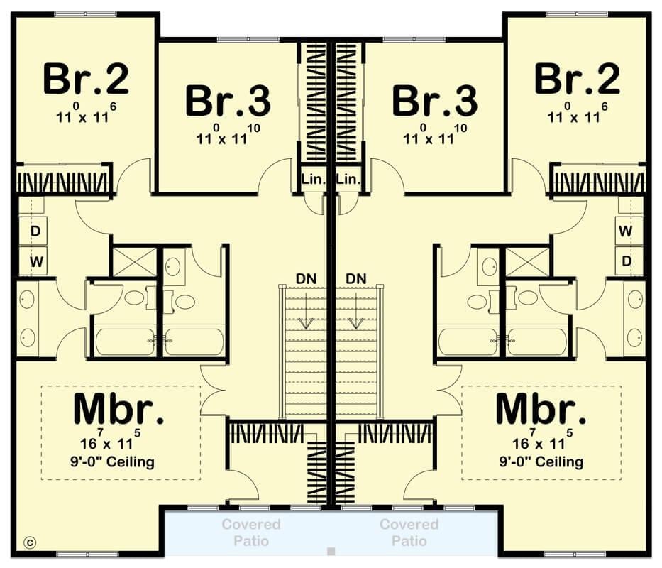 Symmetrical Second Floor Layout with Spacious Primary Suites