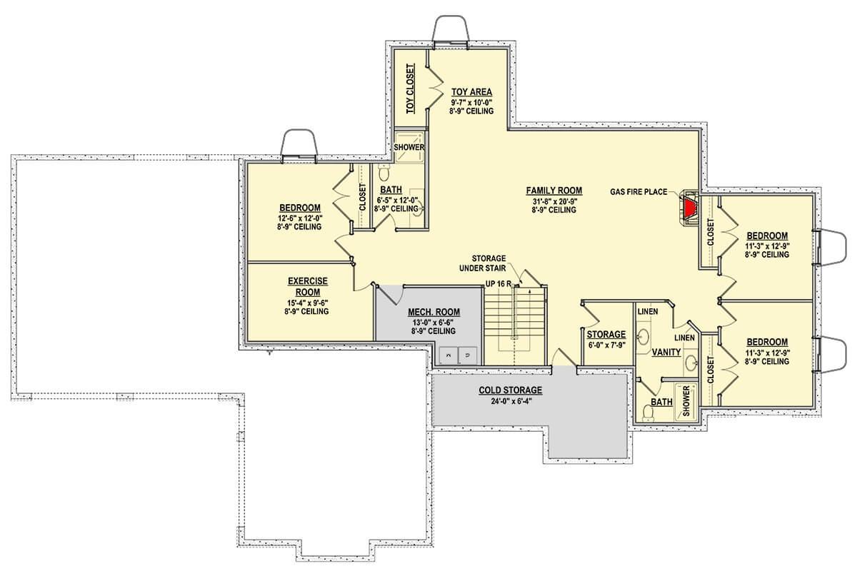 Explore This Spacious Basement Floor Plan with Family Room and Exercise Area