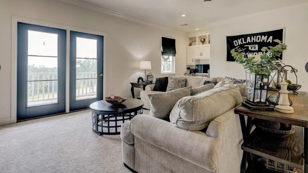 Relaxed Living Area with French Doors and College Spirit