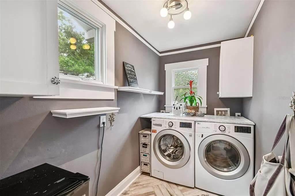 Compact Laundry Room with Floating Shelves That Add Style