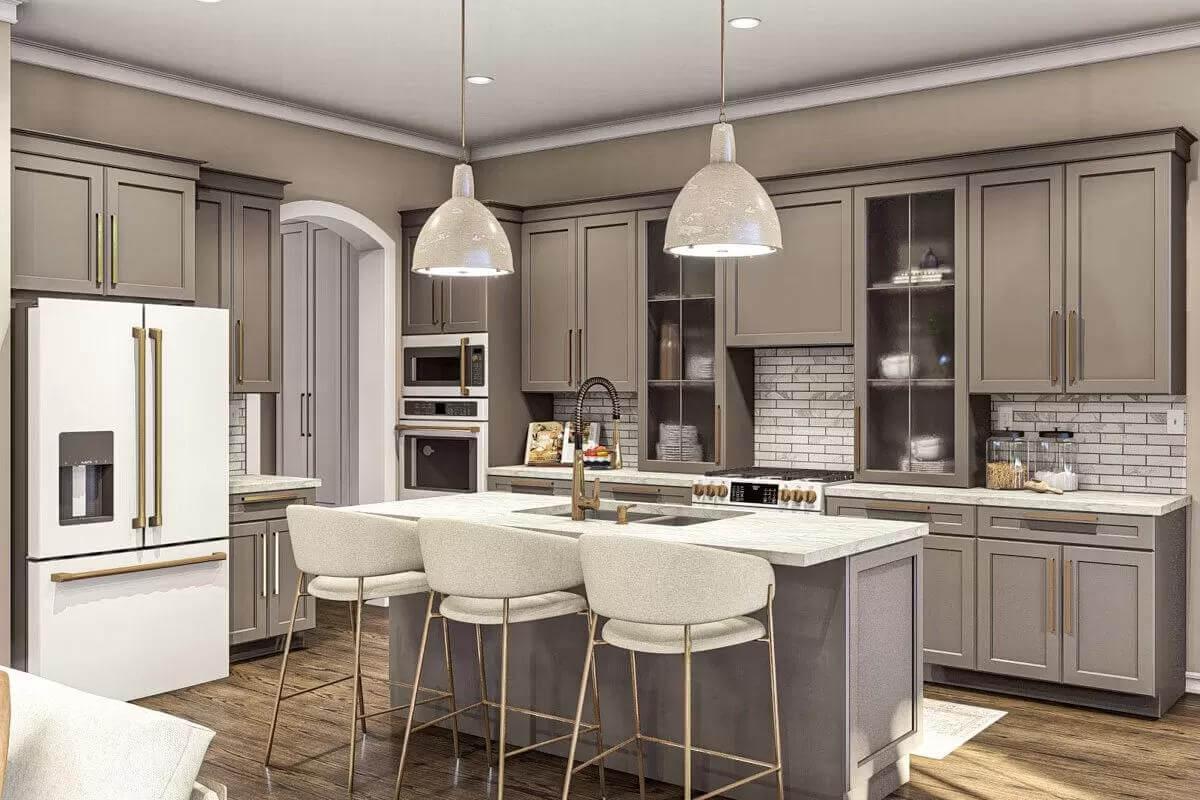 Check Out the Brass Accents in This Sleek Kitchen