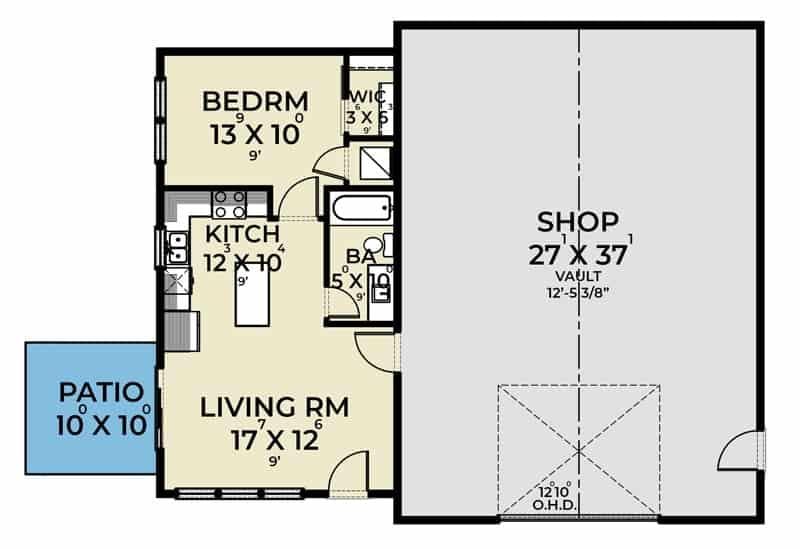 Compact Floor Plan with a Spacious Workshop Area