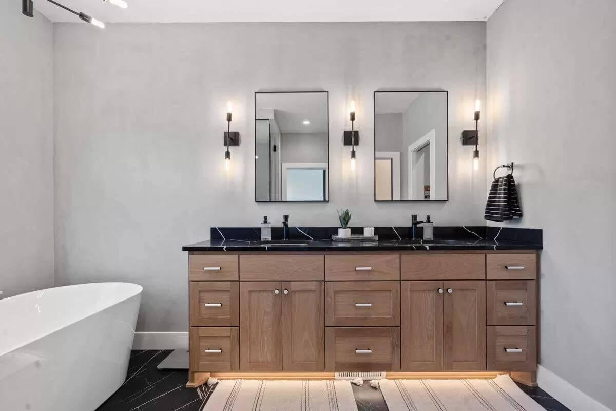 Chic Bathroom Vanity with Under-Cabinet Lighting Steals the Show