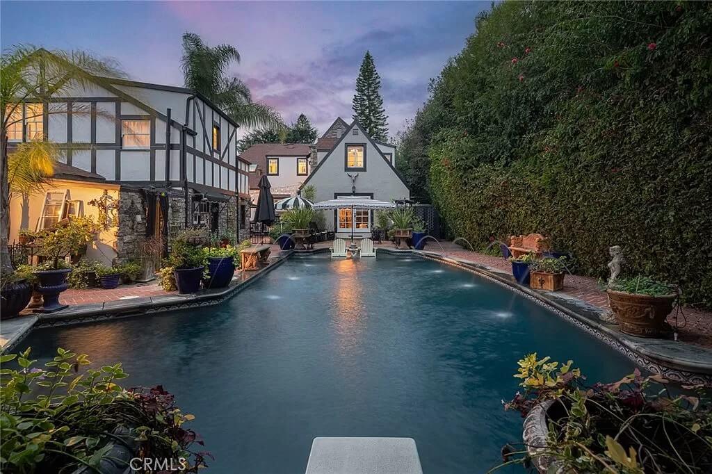 Evening Charm by the Pool in a Classic Tudor Setting