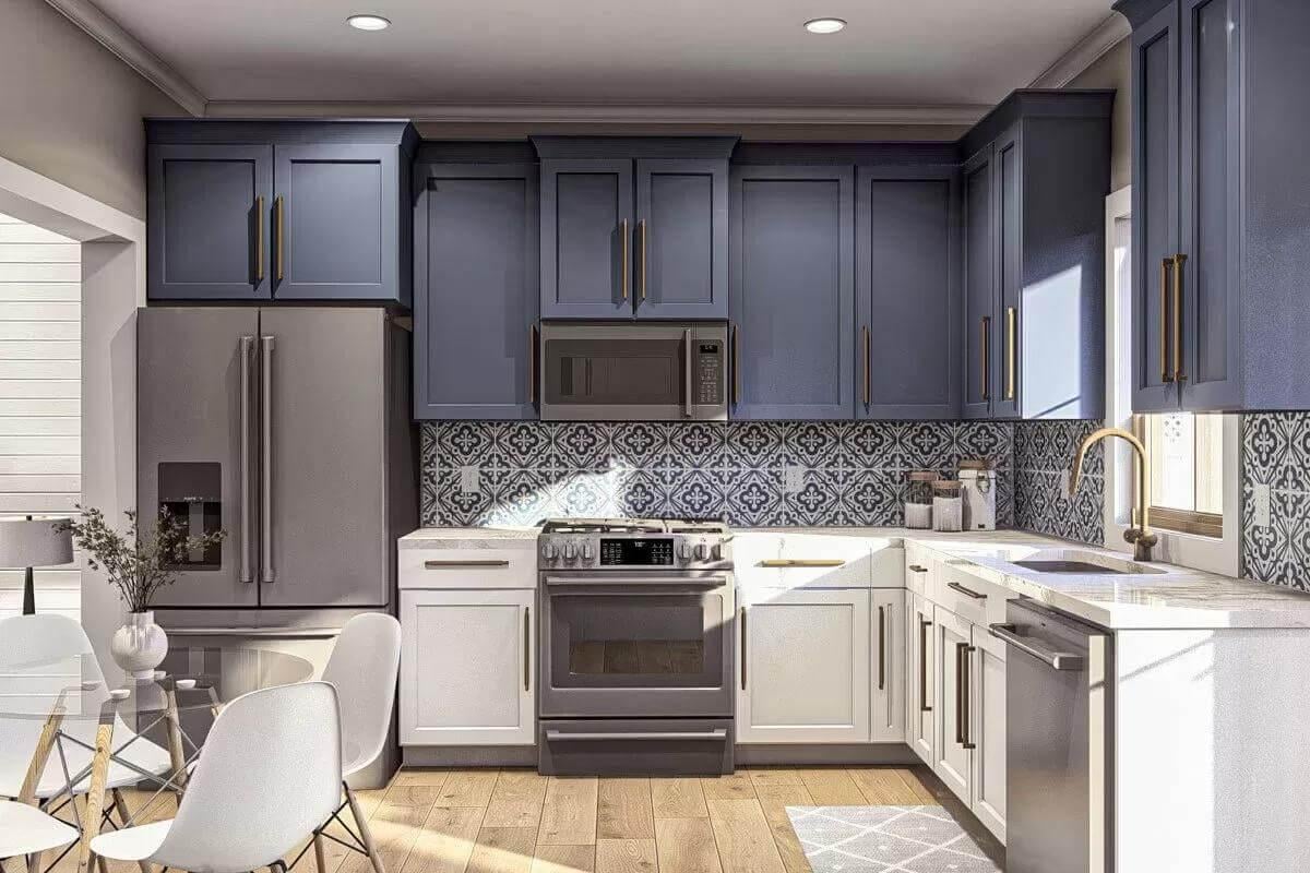 Mid-Century Modern Touch in This Blue and White Kitchen