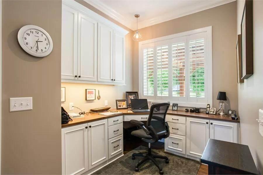 Wow, Notice the Sleek Corner Desk and Functional Built-ins