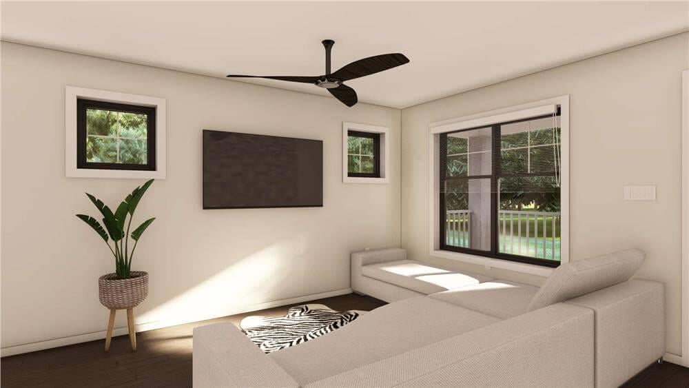 Intimate Living Room with Tall Corner Windows