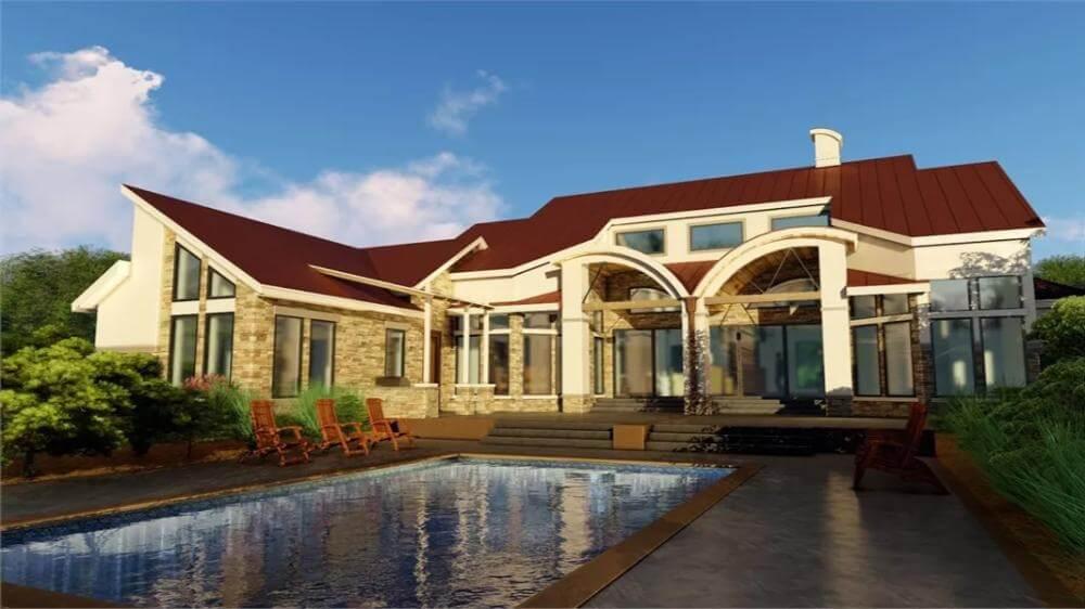 Notice the Bold Red Rooflines Above This Stunning Poolside View