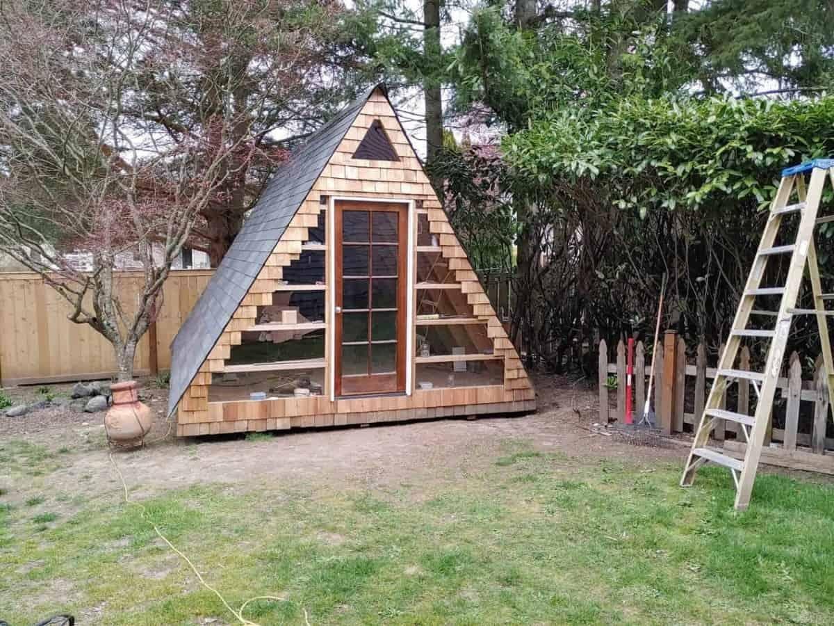 Check Out This Quaint A-Frame Shed with Cedar Shingles