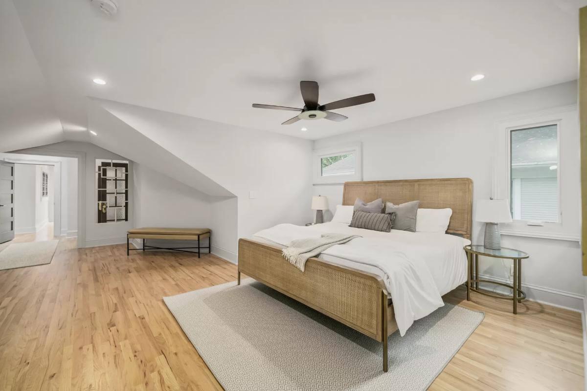 Spot the Sloped Ceiling Adding Character to This Tranquil Bedroom