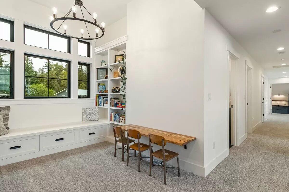 Notice the Practical Built-In Bench and Bookshelf in This Multi-Use Nook