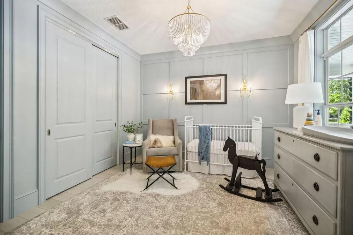 Check Out the Chandelier in This Serene Nursery