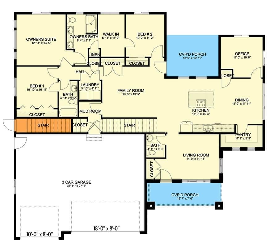 Main Floor Plan with Spacious Family and Living Rooms