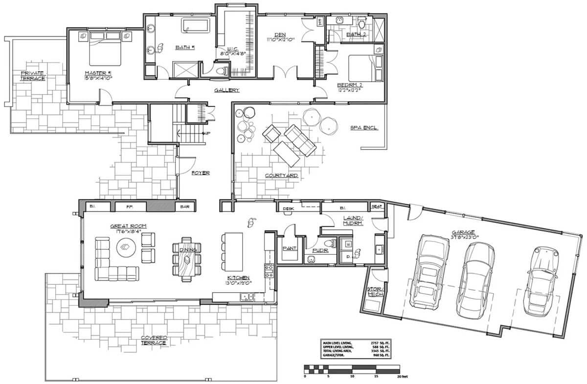 Expansive Main Floor Layout Featuring a Central Courtyard