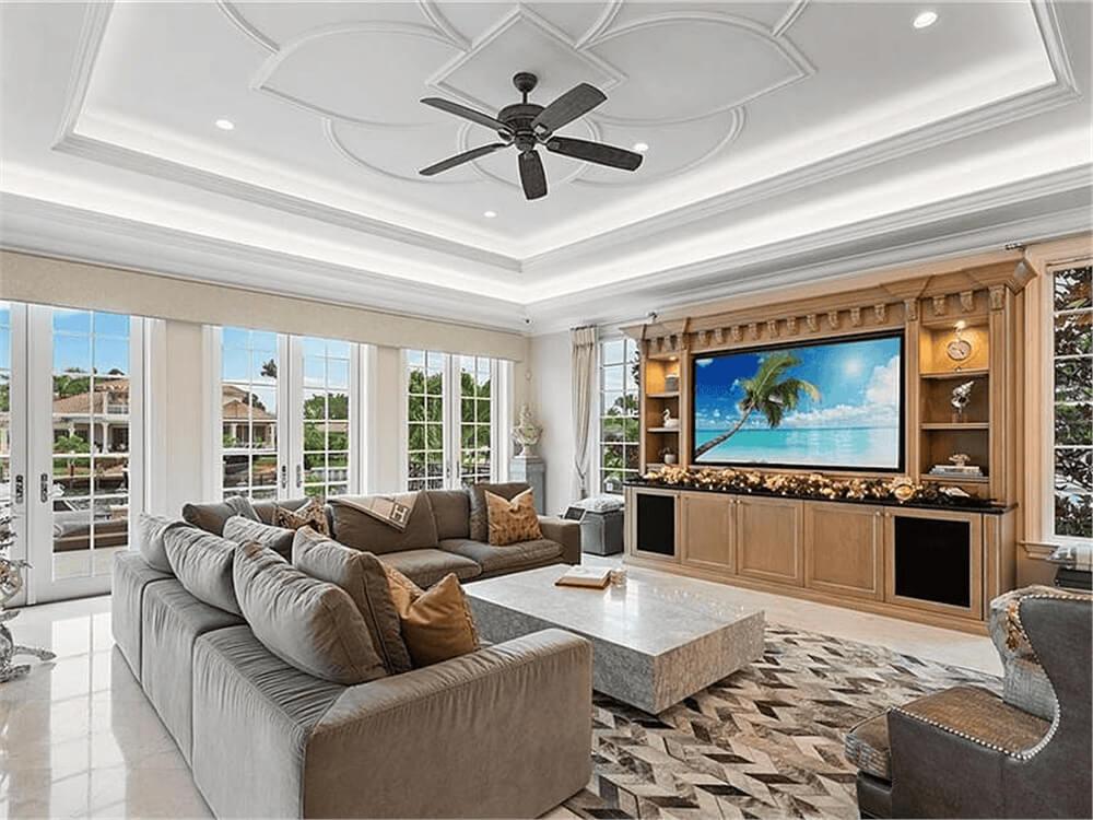 Notice the Coffered Ceiling Adding Elegance to This Living Room