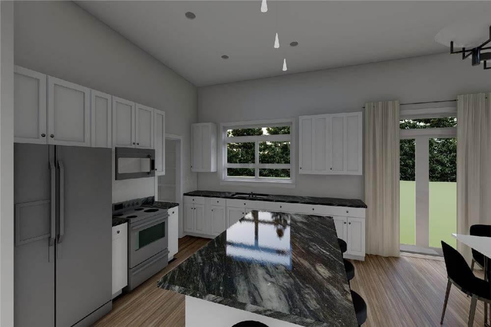 Check Out This Kitchen with a Dark Marble Island