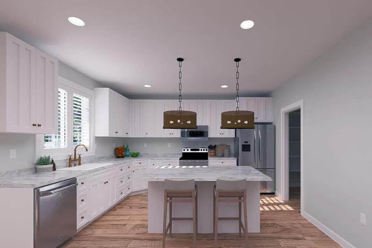 Notice the Pendant Lights in This Bright, Functional Kitchen