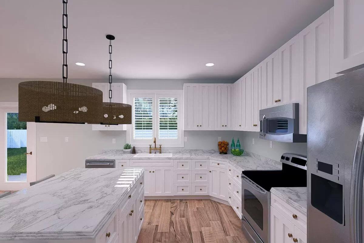 Notice the Unique Lighting in This Bright and Inviting Kitchen