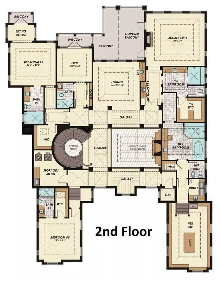 Dive Into This Second Floor Plan Featuring a Lounge and Multiple Balconies
