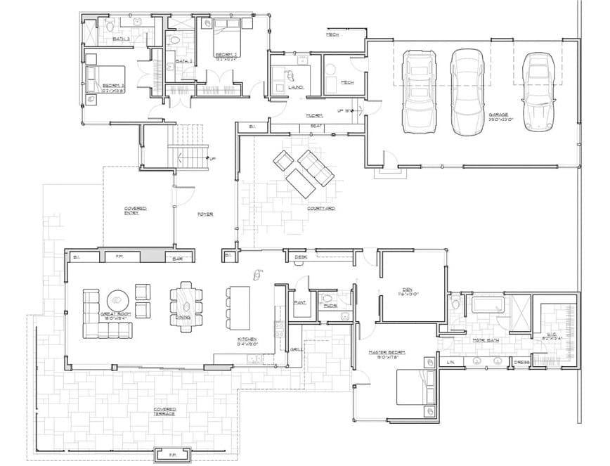 Explore This Floor Plan Featuring a Central Courtyard