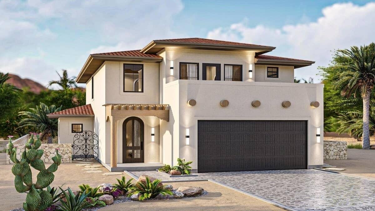 Mediterranean-Inspired Home with a Striking Arched Entrance