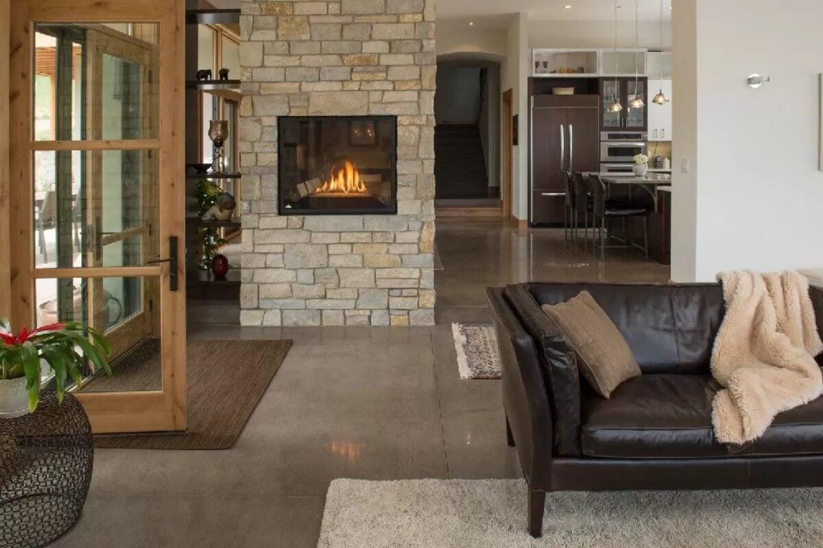 Notice the Stone Fireplace and Its Seamless Transition Between Spaces