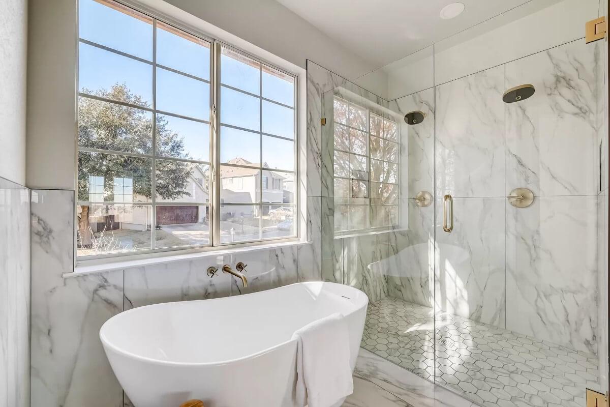 Marvel at This Spa-Like Bathroom with Marble Everywhere