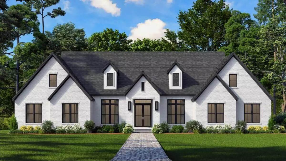 Classic White Brick Facade with Striking Symmetry