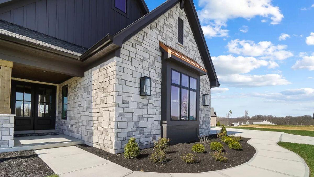Look at That Stonework Blending with Modern Dark Trim