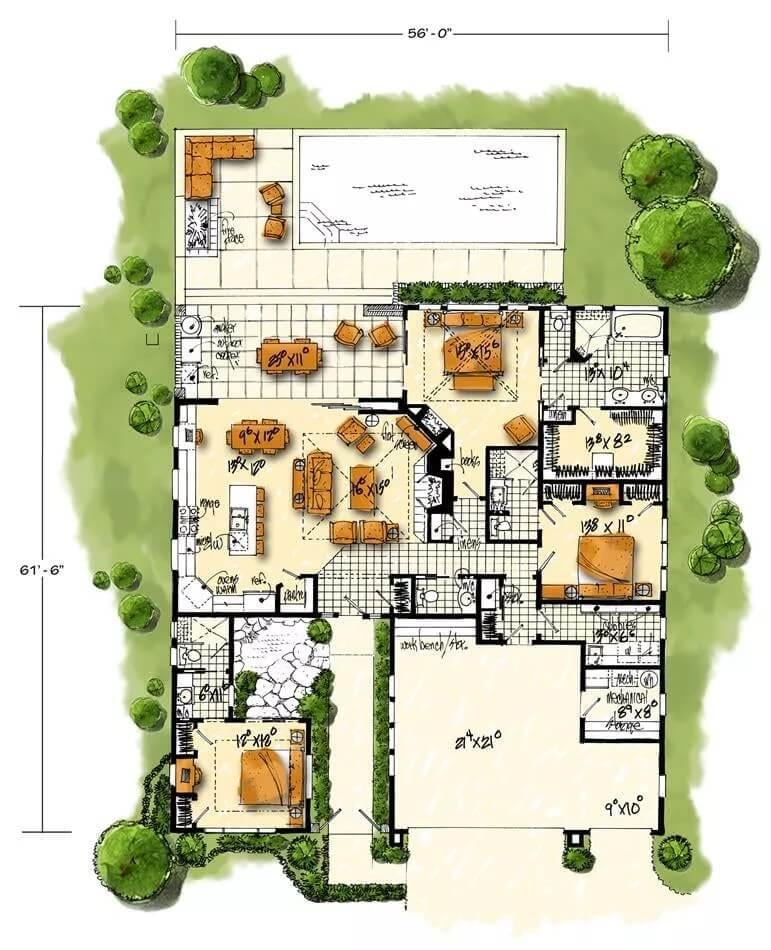 Expansive Floor Plan Featuring Outdoor Living Space and a Luxurious Pool