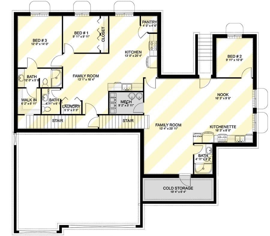 Lower Level Layout Featuring Two Family Rooms and a Convenient Kitchenette