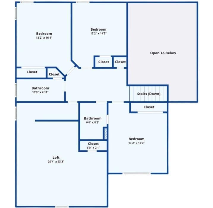Upper Floor Plan Highlighting a Spacious Loft Area