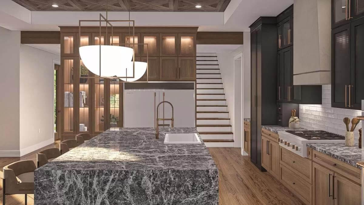 Explore the Striking Marble Island in This Sophisticated Kitchen