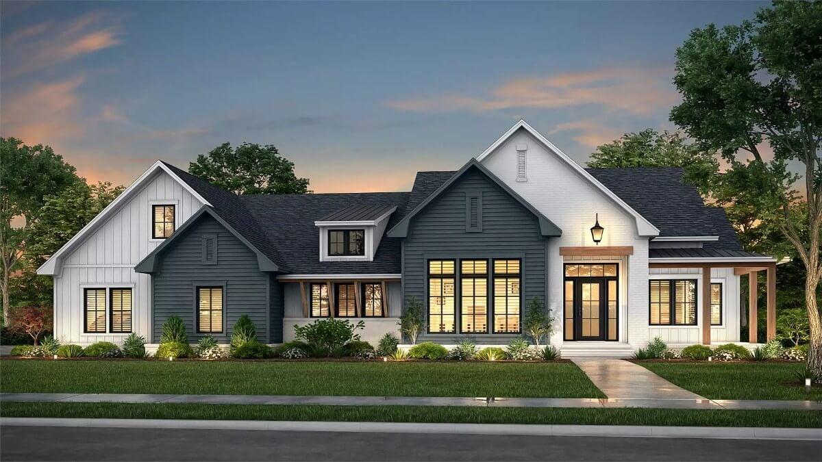 Chic Craftsman Facade with Striking Dark Siding