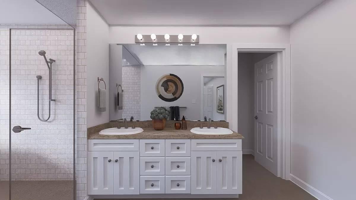 Dual Sink Vanity with Classic White Cabinetry: A Must for Busy Mornings