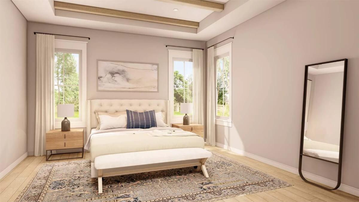 Relax in This Minimalist Bedroom with Exposed Beam Detail