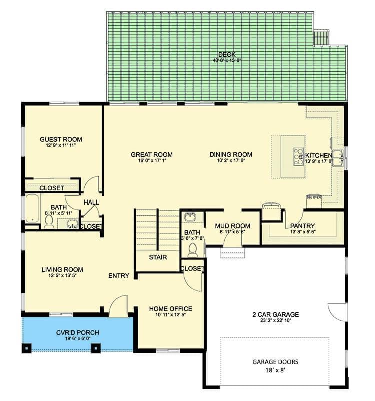Craftsman Floor Plan with an Expansive Great Room and Deck