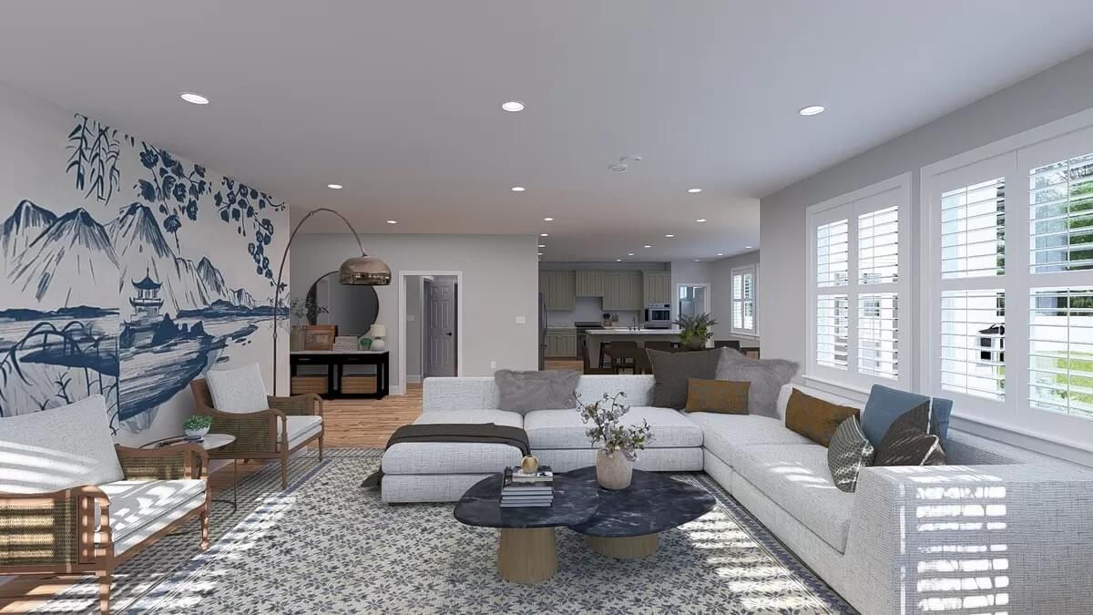 Wow, Look at the Stunning Mural and Spacious Living Area