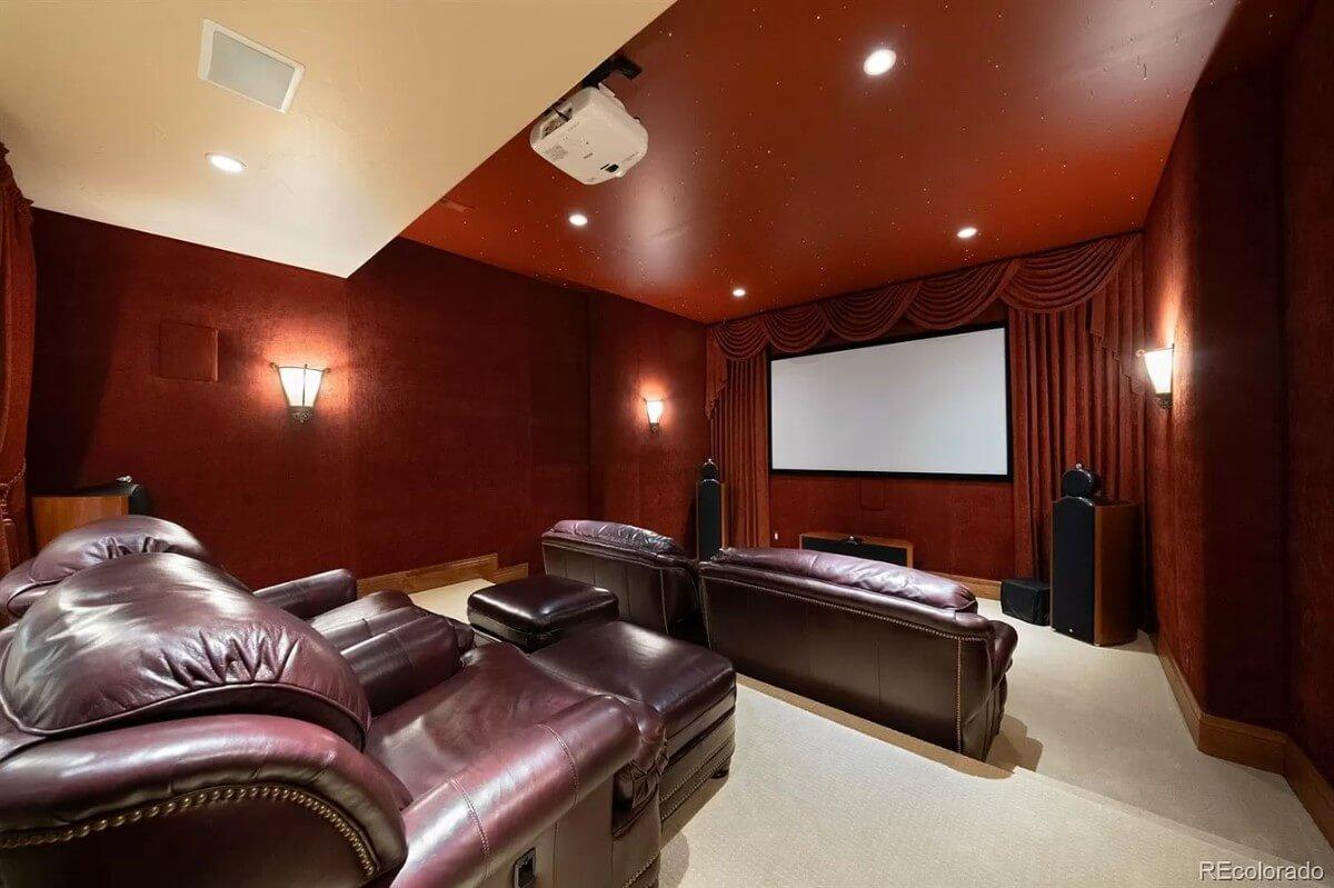 Step Inside This Luxurious Home Theater with Plush Leather Seating