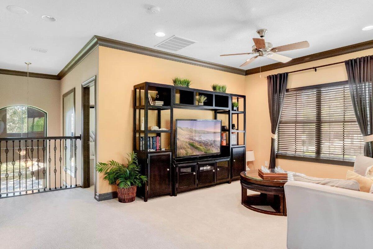 Look at the Built-In Entertainment Center and Those Elegant Drapes