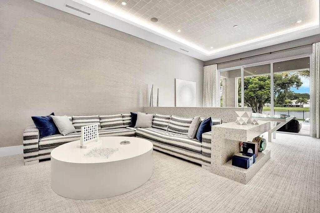 Check Out This Luxurious Living Room with Striking Striped Sofa