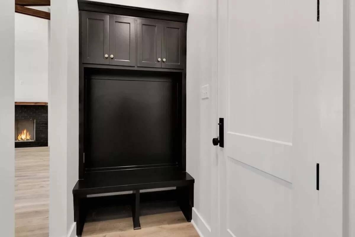Check Out This Sleek Black Built-In Bench—Perfect for Entryways