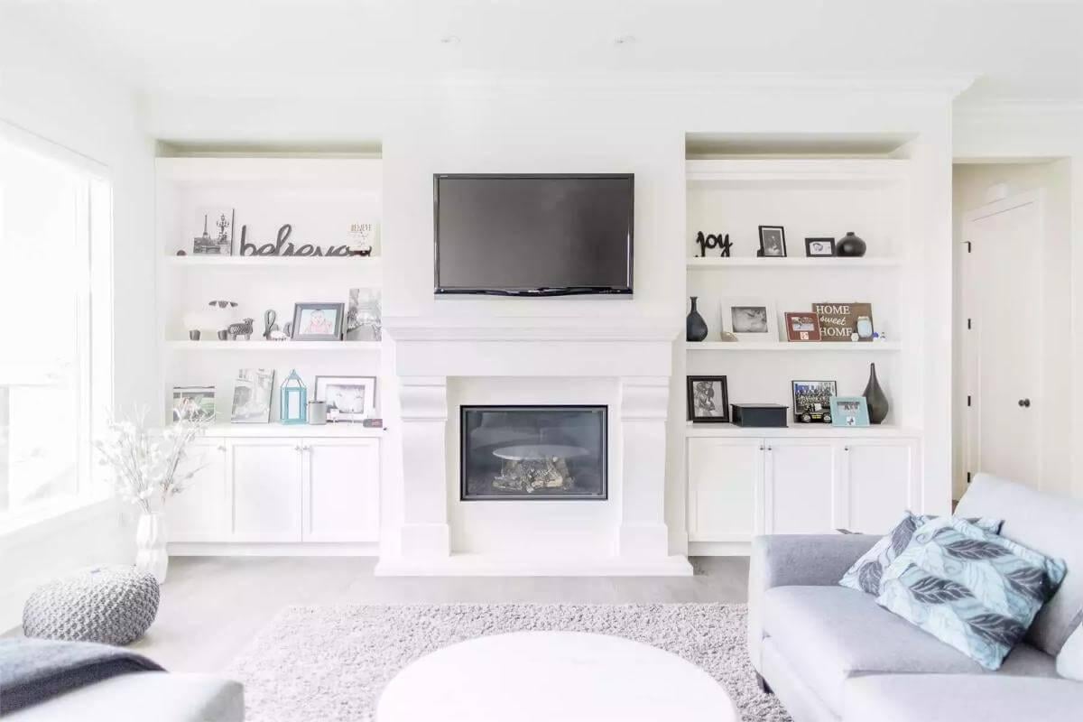 Fireplace and Shelving Combine for a Cozy Focal Point