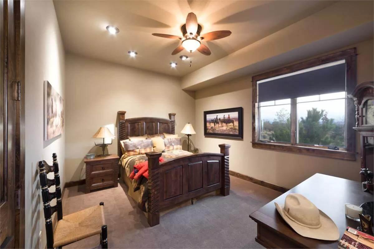 Western-Themed Bedroom with Rich Wood Furnishings