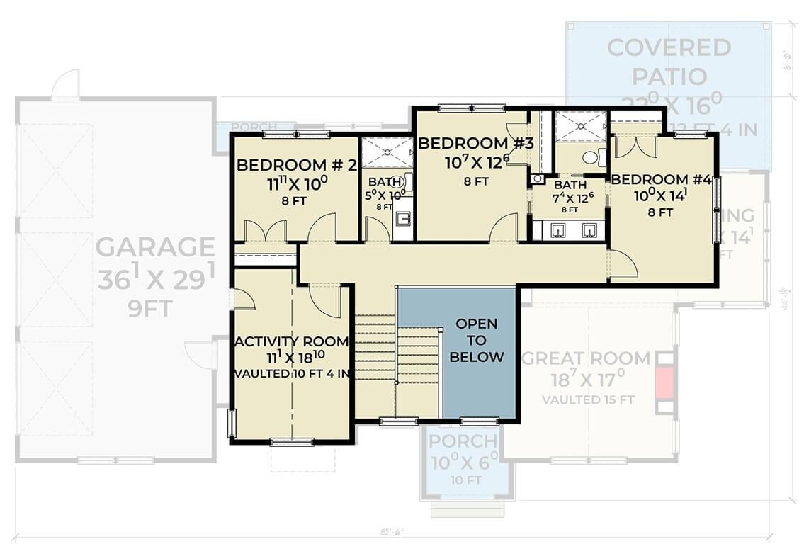 Upper Floor Layout Featuring an Activity Room Adjacent to Bedrooms