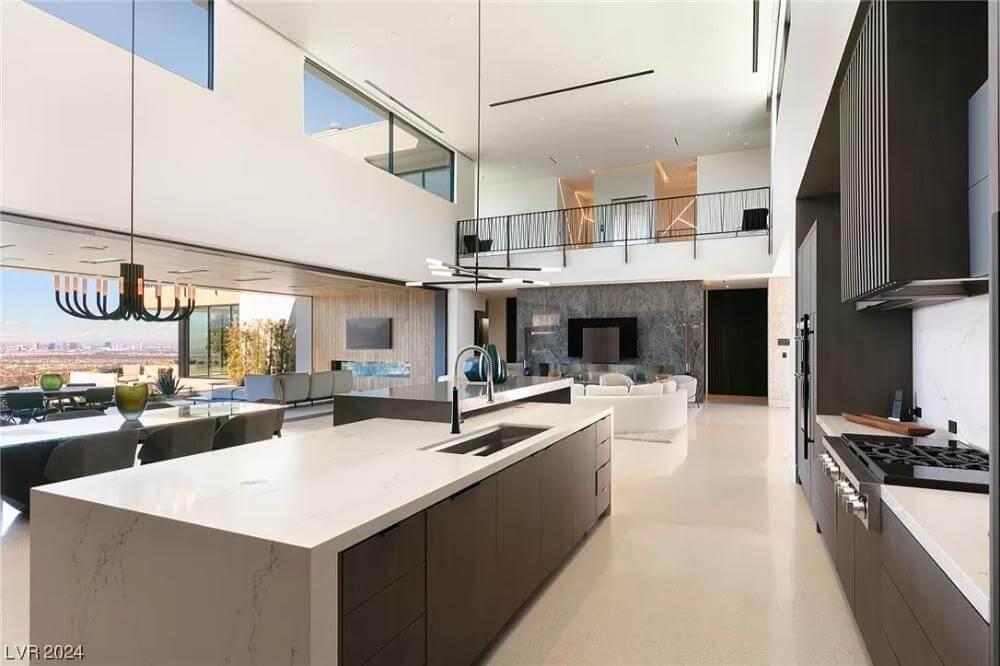 Expansive Kitchen Island with a View to Die For